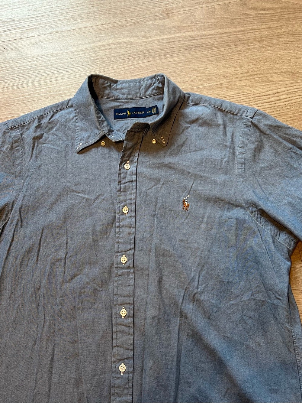 Polo Ralph Lauren Men’s Large Chambray Short Sleeve Shirt Flesh Pony Button Up